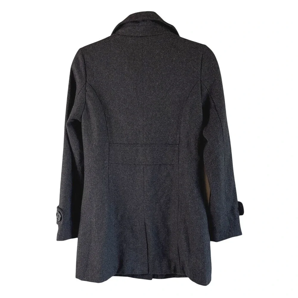 Charcoal Women's Peacoat with Notch Collar Wool Blend S‎